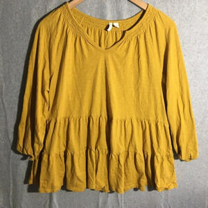 Womens Cato Blouse Tiered Mustard Yellow Babydoll Blouse Work Office Career Wear